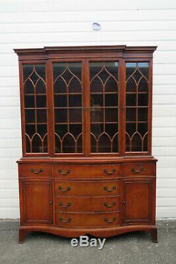 Mahogany Carved Two Part Breakfront China Closet Display Cabinet 9827