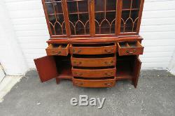 Mahogany Carved Two Part Breakfront China Closet Display Cabinet 9827