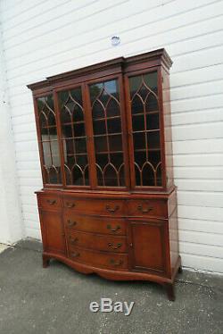 Mahogany Carved Two Part Breakfront China Closet Display Cabinet 9827