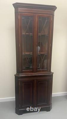 Mahogany Glass Corner Cabinet With Divided Glass Doors