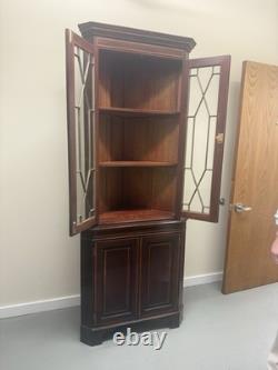 Mahogany Glass Corner Cabinet With Divided Glass Doors