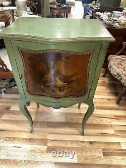 Mahogany Louis XV Painted Green Vernis Martin Scenic Romantic Music Cabinet