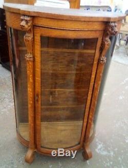 Majestic Antique Curved Glass Lion Head Cabinet Quartersawn Oak