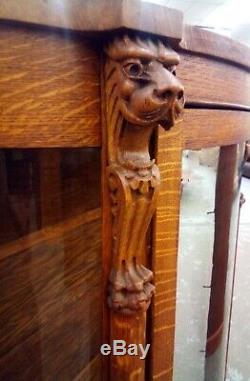 Majestic Antique Curved Glass Lion Head Cabinet Quartersawn Oak