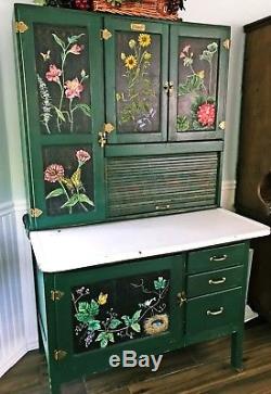 Marsh Antique Hoosier Kitchen Cabinet Custom Paint Unique Roll Top