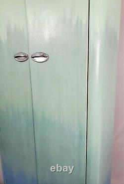 Metal Pantry Cabinet Kitchen Storage Art Deco Hand Painted Vintage Mid-Century