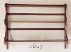 Mid 20th Century Large Cherry Wood Wall 3 Tier Display Shelf with Plate Rails