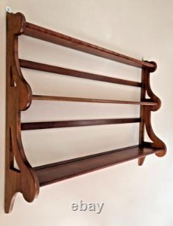 Mid 20th Century Large Cherry Wood Wall 3 Tier Display Shelf with Plate Rails