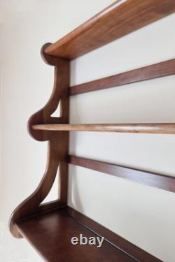 Mid 20th Century Large Cherry Wood Wall 3 Tier Display Shelf with Plate Rails