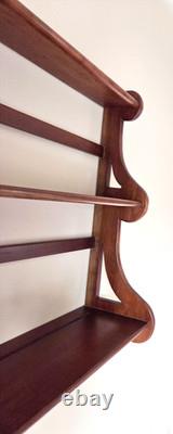 Mid 20th Century Large Cherry Wood Wall 3 Tier Display Shelf with Plate Rails