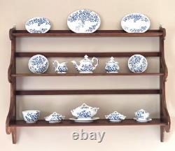 Mid 20th Century Large Cherry Wood Wall 3 Tier Display Shelf with Plate Rails