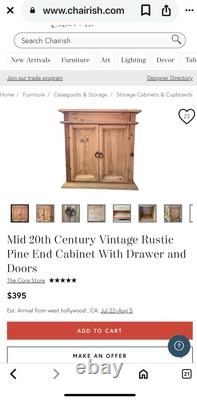 Mid 20th Century Vintage Rustic Pine End Cabinet With Secret Drawer & Doors