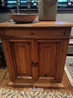 Mid 20th Century Vintage Rustic Pine End Cabinet With Secret Drawer & Doors