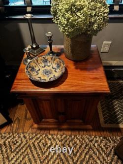 Mid 20th Century Vintage Rustic Pine End Cabinet With Secret Drawer & Doors