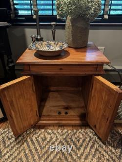 Mid 20th Century Vintage Rustic Pine End Cabinet With Secret Drawer & Doors