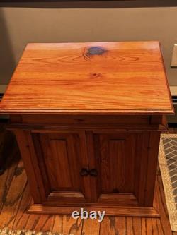 Mid 20th Century Vintage Rustic Pine End Cabinet With Secret Drawer & Doors