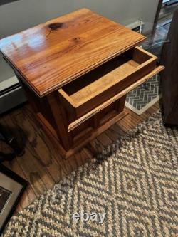 Mid 20th Century Vintage Rustic Pine End Cabinet With Secret Drawer & Doors