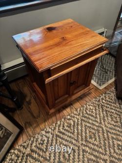 Mid 20th Century Vintage Rustic Pine End Cabinet With Secret Drawer & Doors