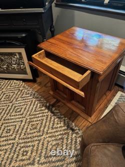 Mid 20th Century Vintage Rustic Pine End Cabinet With Secret Drawer & Doors