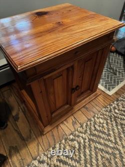Mid 20th Century Vintage Rustic Pine End Cabinet With Secret Drawer & Doors
