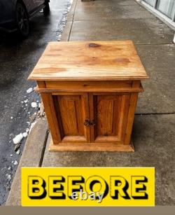 Mid 20th Century Vintage Rustic Pine End Cabinet With Secret Drawer & Doors