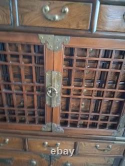 Mid 20th-century Korean 24-drawer apothecary herb chest medicine cabinet 2 pc