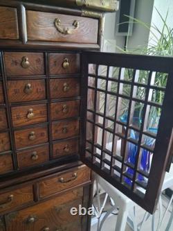 Mid 20th-century Korean 24-drawer apothecary herb chest medicine cabinet 2 pc