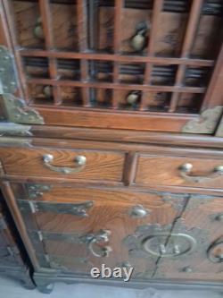 Mid 20th-century Korean 24-drawer apothecary herb chest medicine cabinet 2 pc