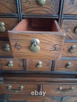 Mid 20th-century Korean 24-drawer apothecary herb chest medicine cabinet 2 pc