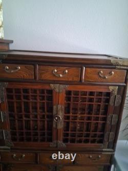 Mid 20th-century Korean 24-drawer apothecary herb chest medicine cabinet 2 pc