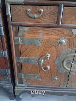 Mid 20th-century Korean 24-drawer apothecary herb chest medicine cabinet 2 pc