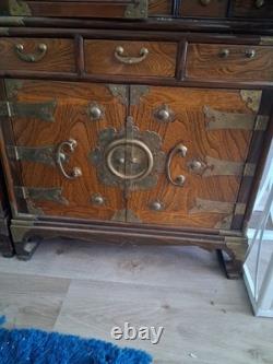 Mid 20th-century Korean 24-drawer apothecary herb chest medicine cabinet 2 pc