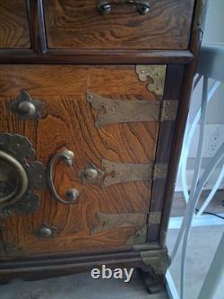 Mid 20th-century Korean 24-drawer apothecary herb chest medicine cabinet 2 pc