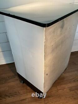 Mid Century 1950's Industrial Steel Medical Cabinet, Wheels, Org. Porcelain Top