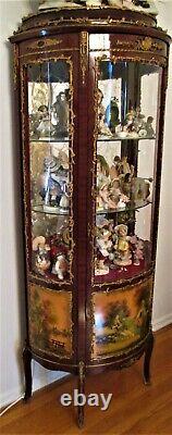 Mid Century 1950s Antique FLAME MAHOGANY Curio Cabinet Louis XIV