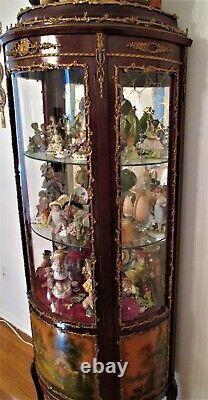 Mid Century 1950s Antique FLAME MAHOGANY Curio Cabinet Louis XIV