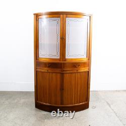 Mid Century Danish Corner Cabinet Bar Liquor Teak Glass Round Locking Denmark