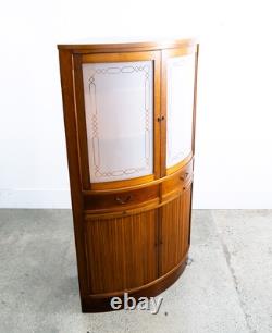 Mid Century Danish Corner Cabinet Bar Liquor Teak Glass Round Locking Denmark