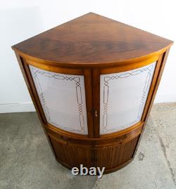 Mid Century Danish Corner Cabinet Bar Liquor Teak Glass Round Locking Denmark