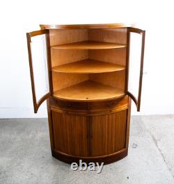 Mid Century Danish Corner Cabinet Bar Liquor Teak Glass Round Locking Denmark