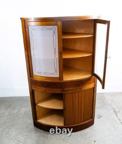 Mid Century Danish Corner Cabinet Bar Liquor Teak Glass Round Locking Denmark
