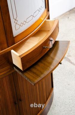 Mid Century Danish Corner Cabinet Bar Liquor Teak Glass Round Locking Denmark