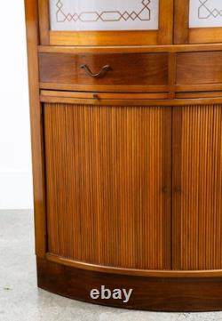 Mid Century Danish Corner Cabinet Bar Liquor Teak Glass Round Locking Denmark