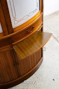 Mid Century Danish Corner Cabinet Bar Liquor Teak Glass Round Locking Denmark