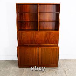 Mid Century Danish Modern Bookshelf Cabinet Mahogany Drawers Omann Jun Drop Leaf