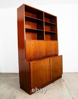 Mid Century Danish Modern Bookshelf Cabinet Mahogany Drawers Omann Jun Drop Leaf