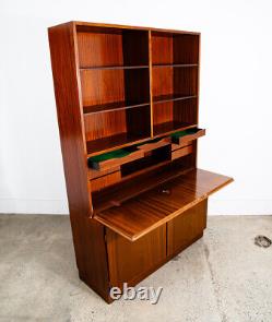 Mid Century Danish Modern Bookshelf Cabinet Mahogany Drawers Omann Jun Drop Leaf