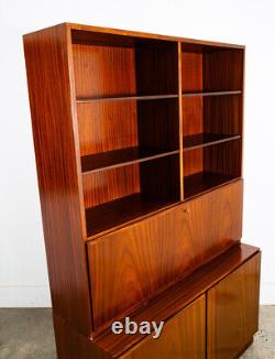 Mid Century Danish Modern Bookshelf Cabinet Mahogany Drawers Omann Jun Drop Leaf