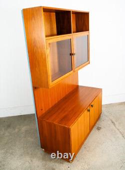 Mid Century Danish Modern Cabinet Wall Unit Hutch Credenza Display Teak Glass