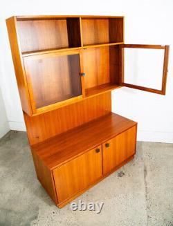 Mid Century Danish Modern Cabinet Wall Unit Hutch Credenza Display Teak Glass